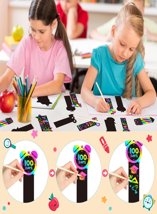 BeYumi 60Pcs 100 Days of School Scratch Bookmarks Gift Set for Kids DIY Pencil Clock Apple Medal Star Magic Scratch Paper Craft 100th Day of School Classroom Activity Art Project Party Favor - Image 4